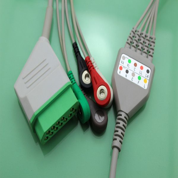 Nihon Kohden one-piece 5 lead ECG cable with Snap,AHA,rectangular 12Pin ,TPU