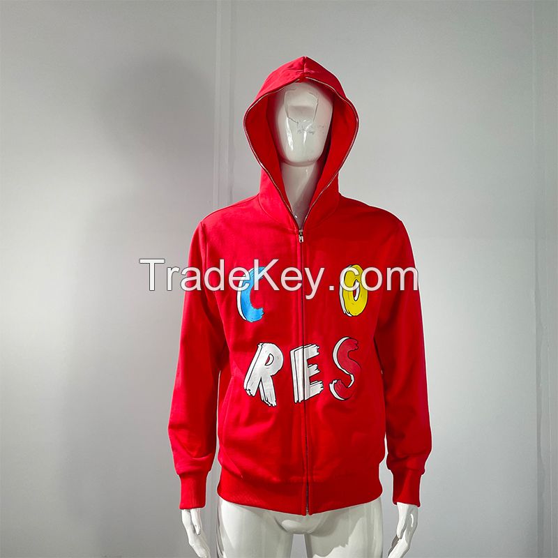 OEM Men 3d Print Hoodie Custom Logo Embroidery French Terry Heavyweight Oversized Full Zip Up Hoodies