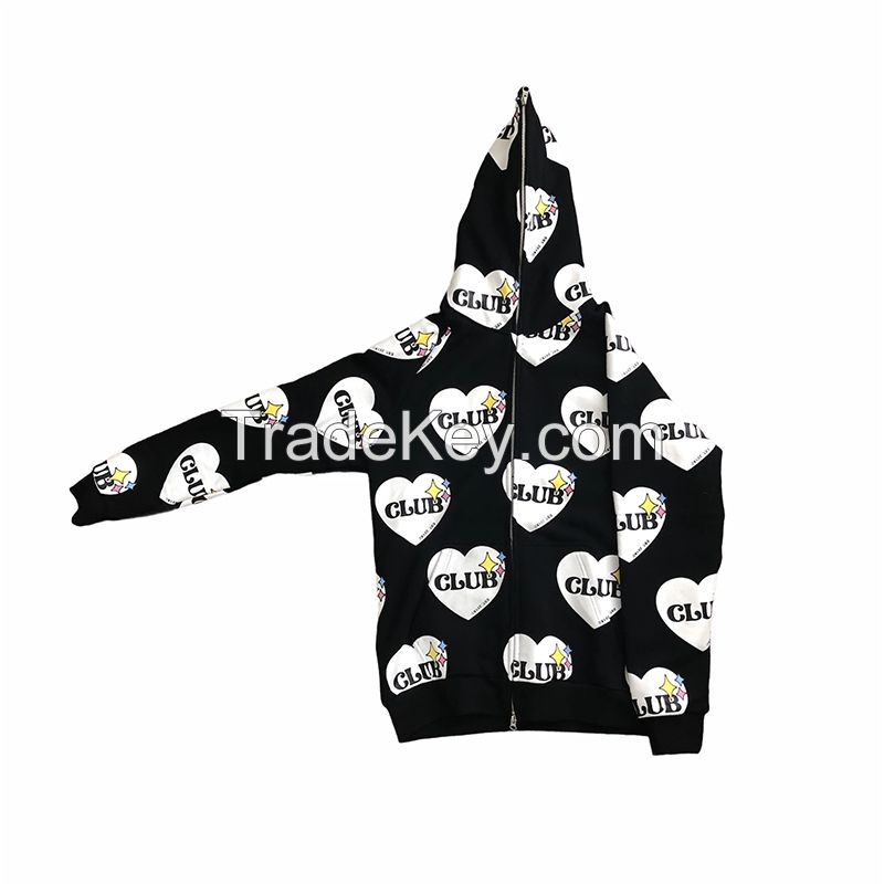 Custom logo men 380 gsm 3d logo french terry oversized sweatshirt full zip up puff print hoodie