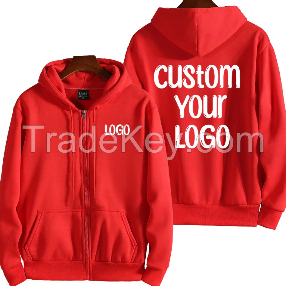 High Quality 100% Cotton Zip Neck Hoodie Sweatshirts Letters 3d Puff Printing Men's Full Zip Up Hoodie Logo