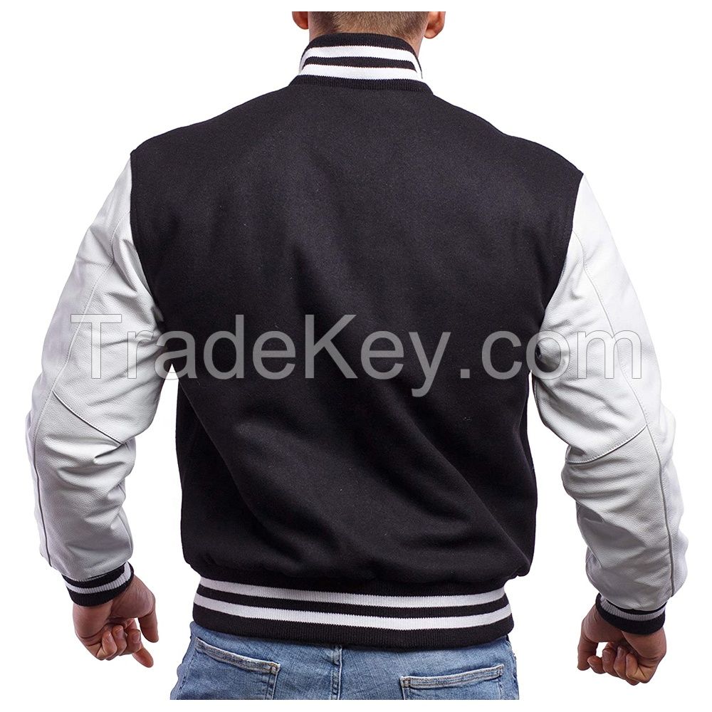 Oem Manufacturer High Quality Men Chenille Embroidery Leather Sleeves Custom Baseball Bomber Letterman Varsity Jacket