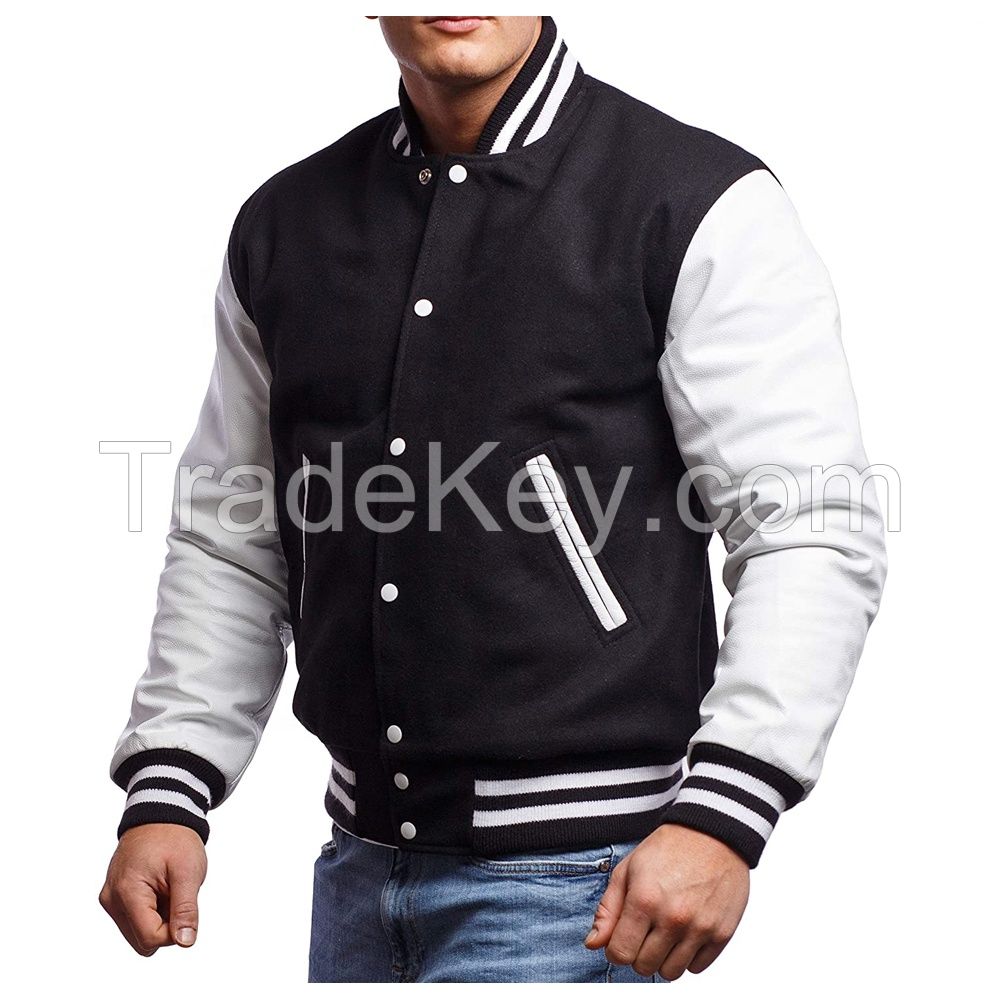 Oem Manufacturer High Quality Men Chenille Embroidery Leather Sleeves Custom Baseball Bomber Letterman Varsity Jacket