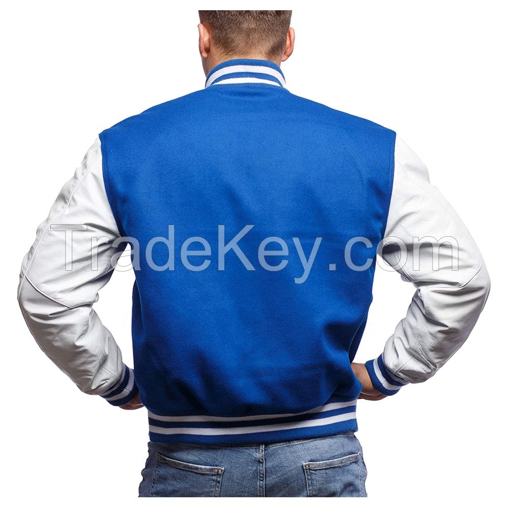Wholesale Unisex Custom Chenille Embroidery Leather Sleeve Baseball Letterman Varsity Jacket For Men