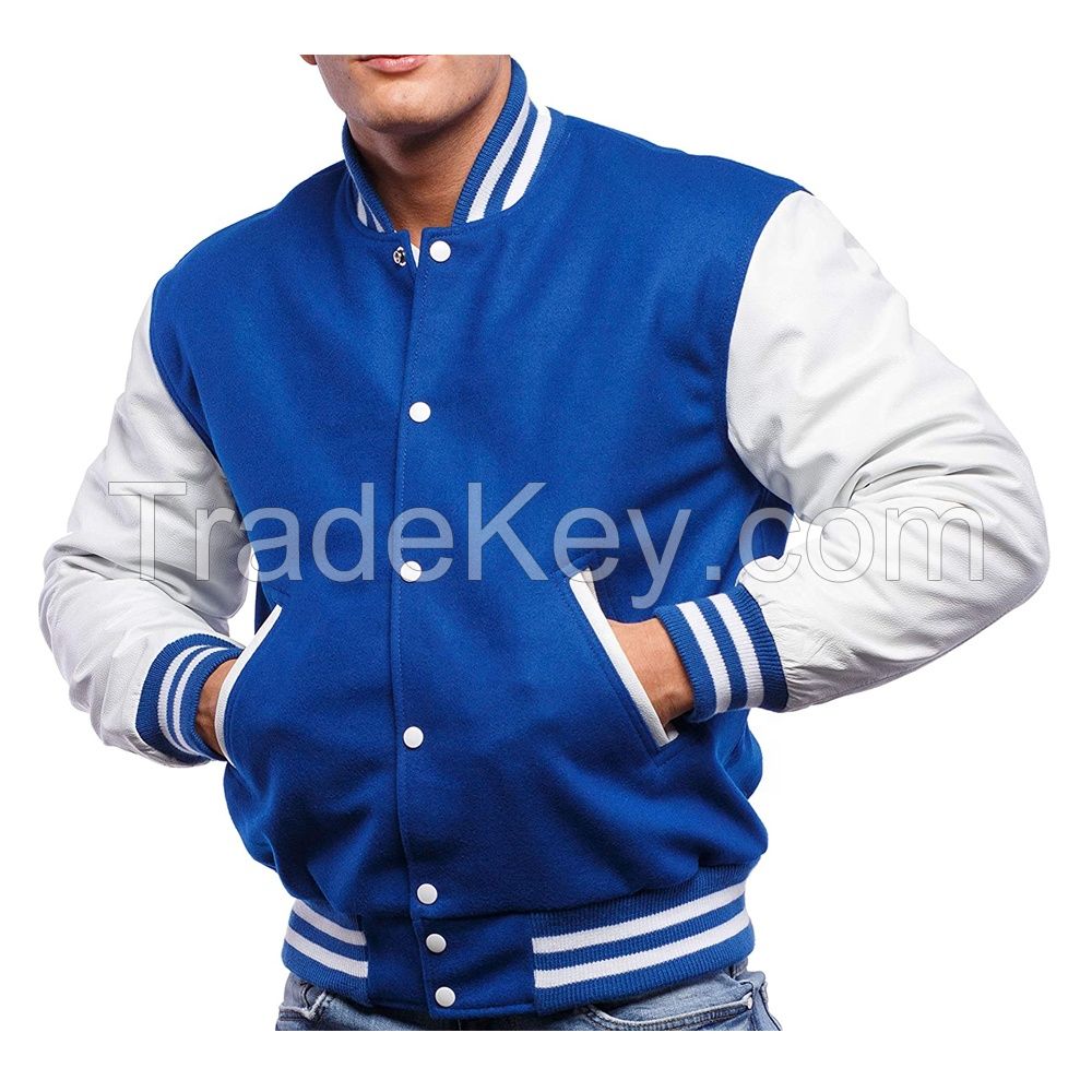Wholesale Unisex Custom Chenille Embroidery Leather Sleeve Baseball Letterman Varsity Jacket For Men