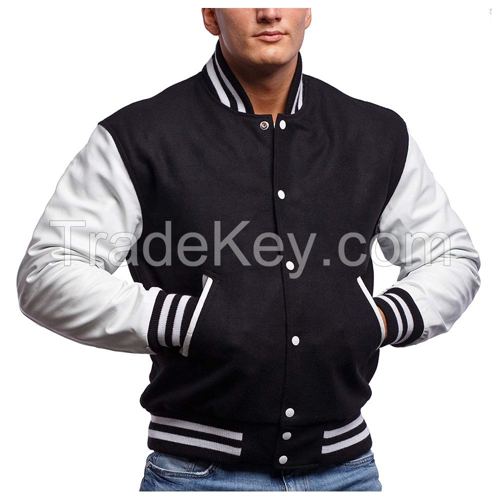 Oem Manufacturer High Quality Men Chenille Embroidery Leather Sleeves Custom Baseball Bomber Letterman Varsity Jacket