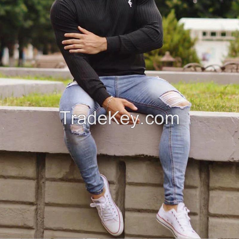 Hot selling Jeans Denim Men Jeans Pants Casual Classic Ripped Nine-point Jeans Men's Spring And Summer denim jeans