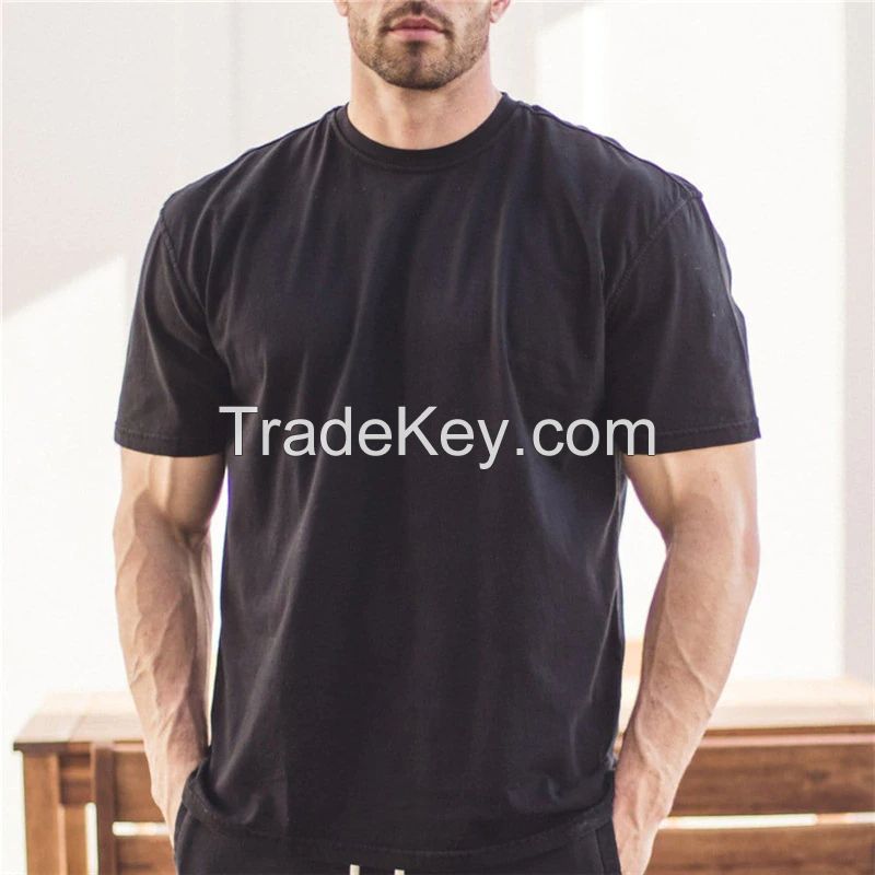 Wholesale high neck oversized t shirt men plain boxy fit t shirt heavy 100% t shirt cotton