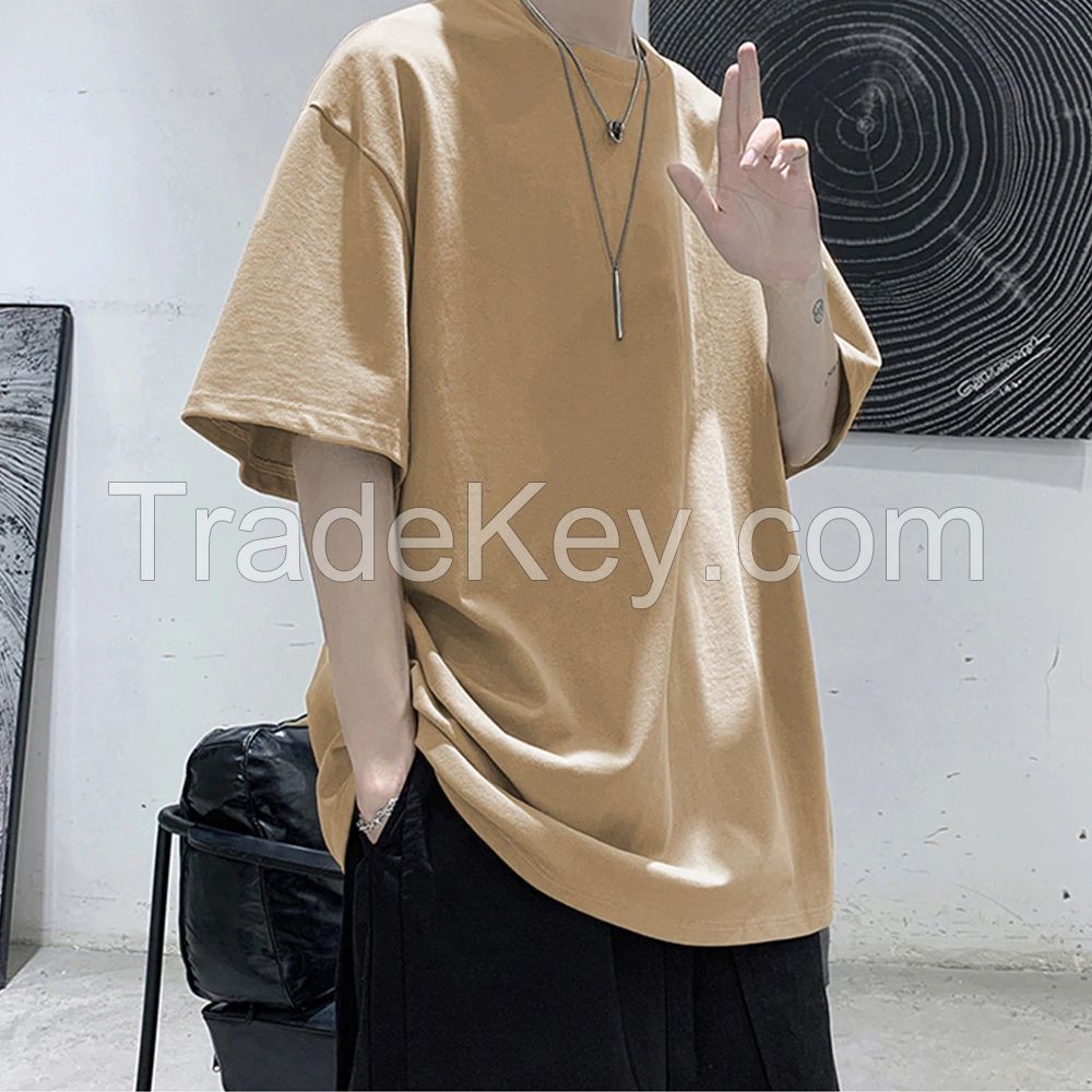 Custom Luxury Short Sleeve 280g Cotton Poly Blend Plain T-Shirt Oversize Drop Shoulder Blank T Shirts