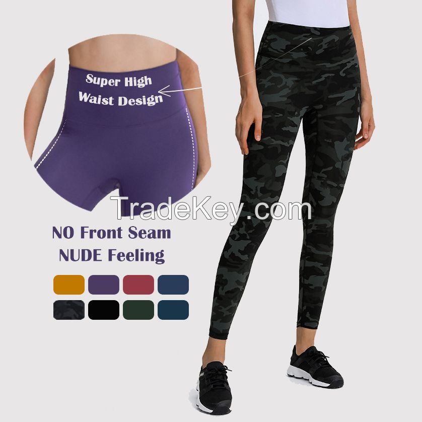 Solid Stretch Compression Sportswear Casual Yoga Leggings for Women Sport Gym with Pockets High Elastic Leggings