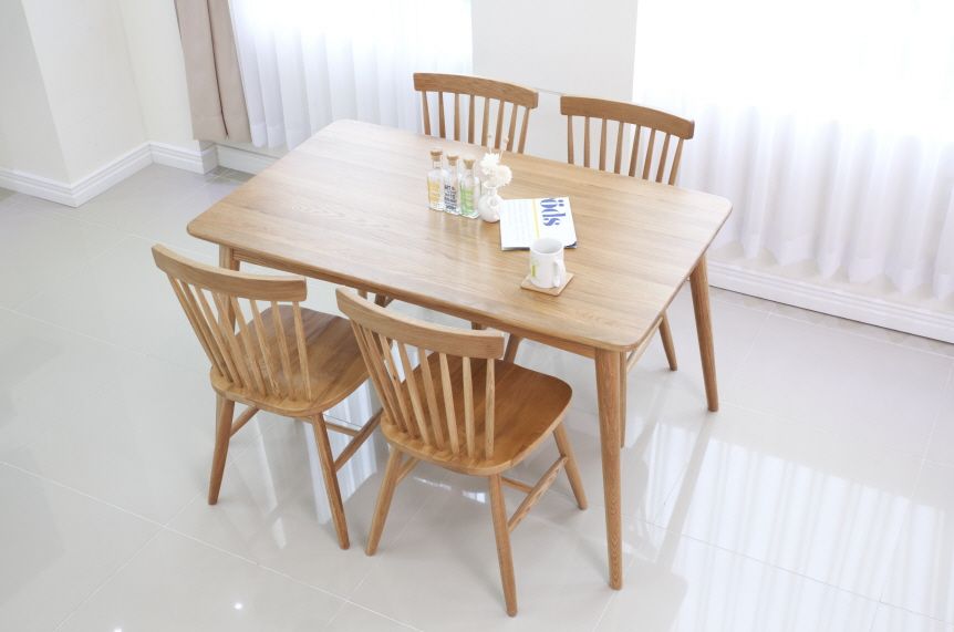 Scandinavian and contemporary oak solid dining table set