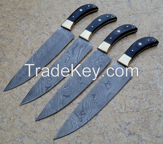 Classic Damascus Chef Knife 4 Piece Set, Twisted Pattern