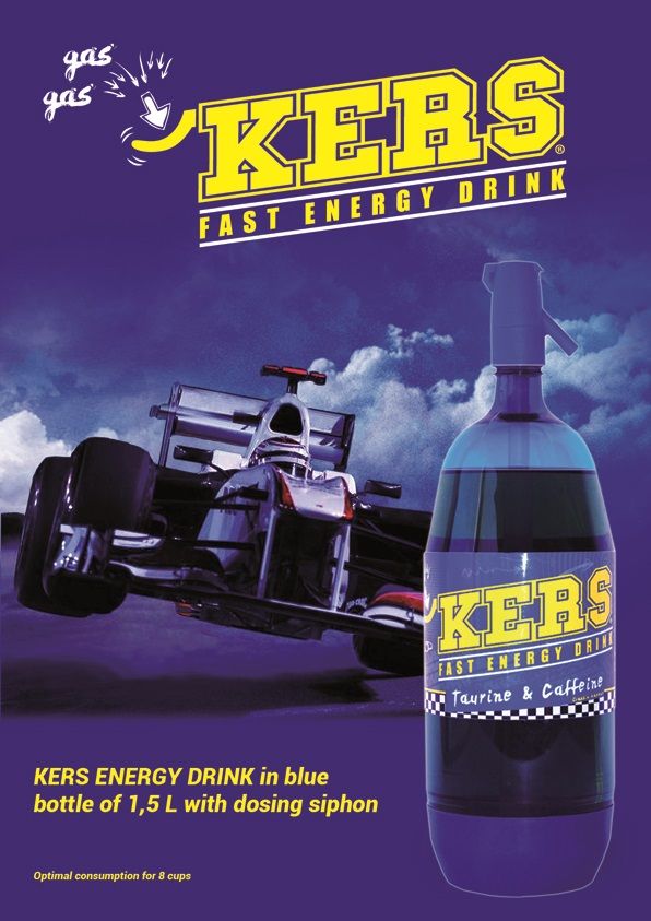 KERS ENERGY DRINK in blue bottle of 1.5 liter with dosign siphon