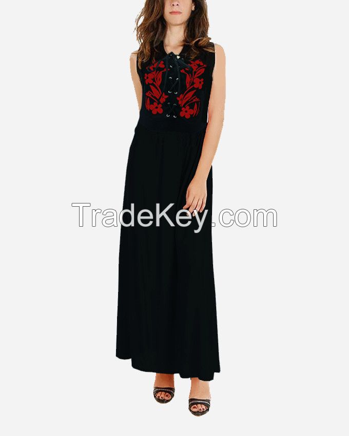 Floral laces Viscose/Cotton Sleeveless Maxi Dress