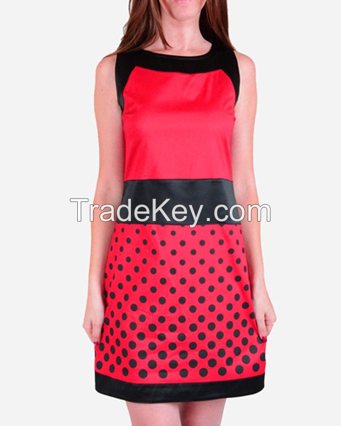 SSDR34-Polka Dot Pattern Shift Dress - Red/Black