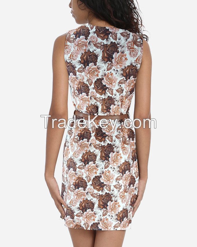 S16DR3- Brown Floral Shift Dress