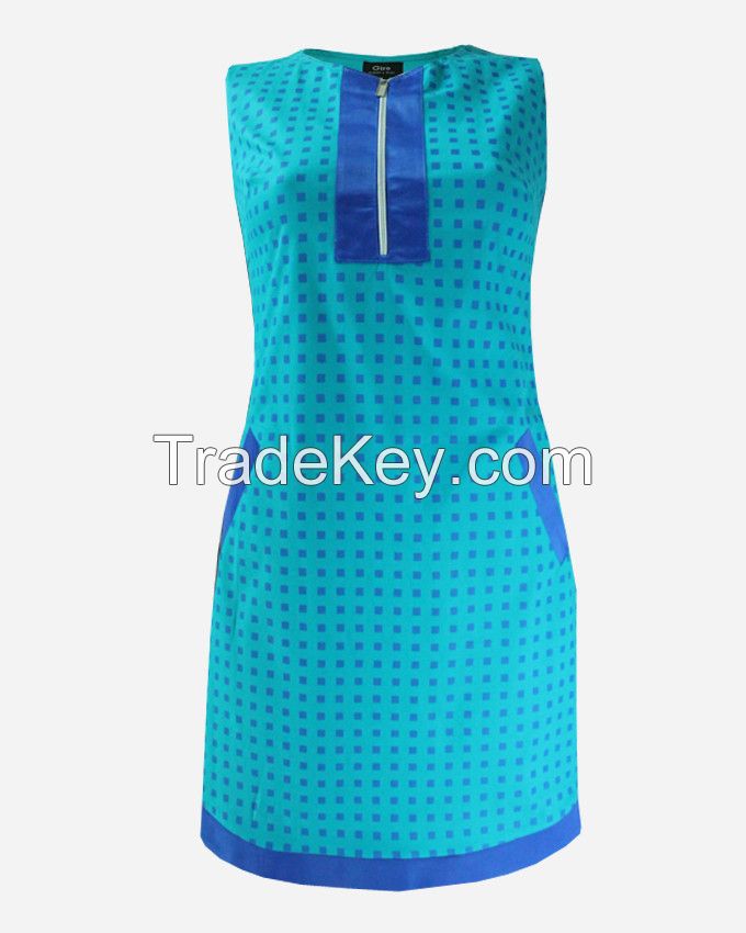 SSDR12-Gabardine/Cotton Squared pattern Sleeveless Dress