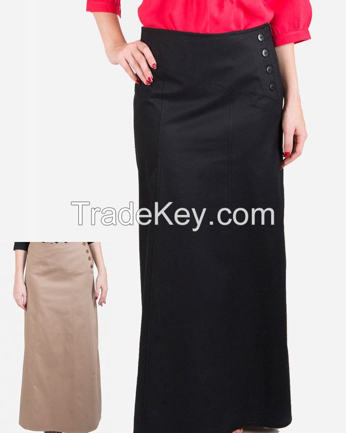 SSK403-Side Buttons Plain Maxi Skirt