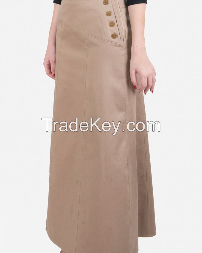 SSK403-Side Buttons Plain Maxi Skirt