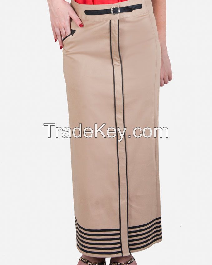 SSK405-Buttom Striped Maxi Skirt