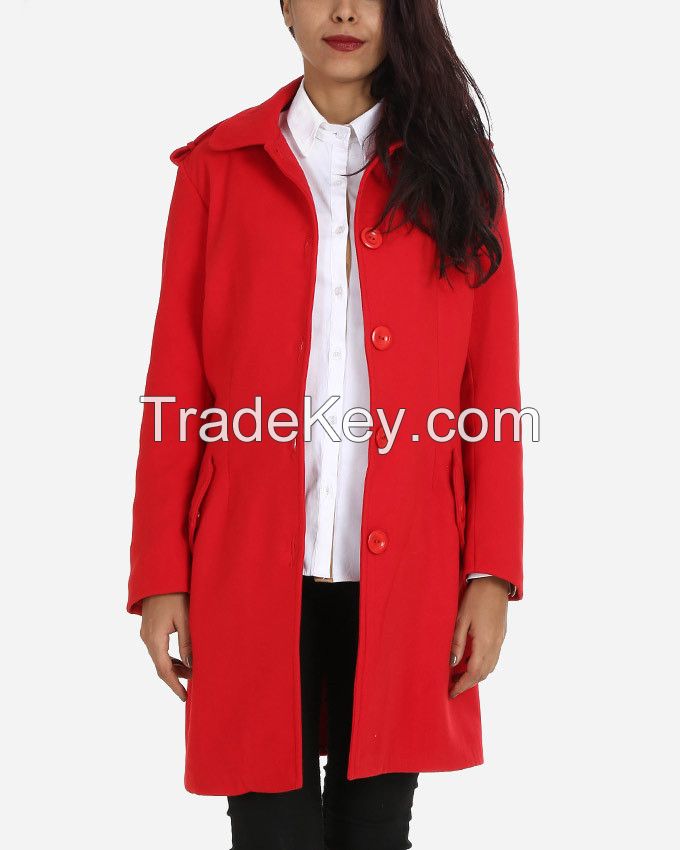 W16JAC903-Red Wool Above Knee Coat