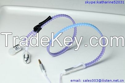 zipper earphone with mic heat-sensitive earphone for mobile phone computer as gift for boys and girls