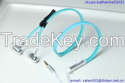 zipper earphone with mic color-changing with temperature headphone for mobile phone computer as gift for boys and girls