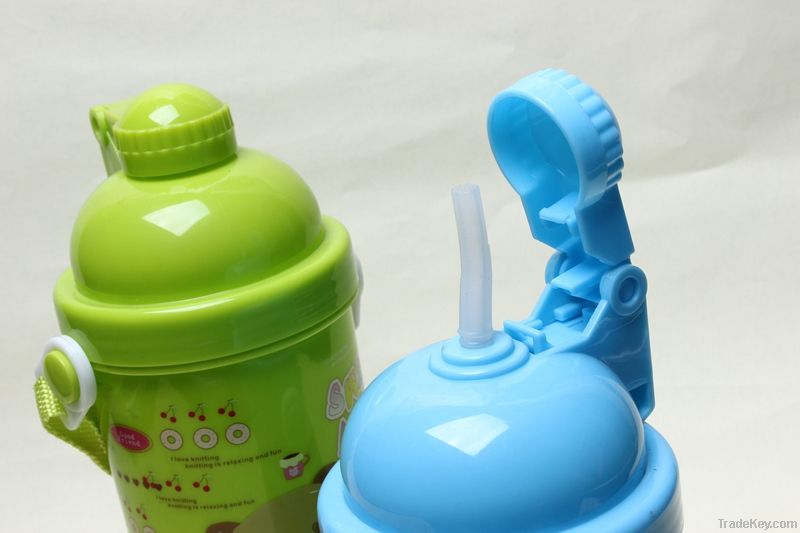 Plastic water bottle for children with a straw