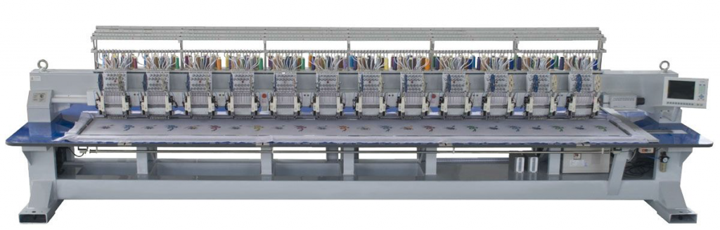 High speed flat embroidery machine with double sequin device