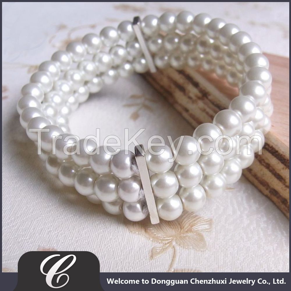 2017 Pearl Custom Bead Bracelets, Woman Accessories Costume Jewelry Imported Bracelets China, High End 3-8mm White Bead Bracelet