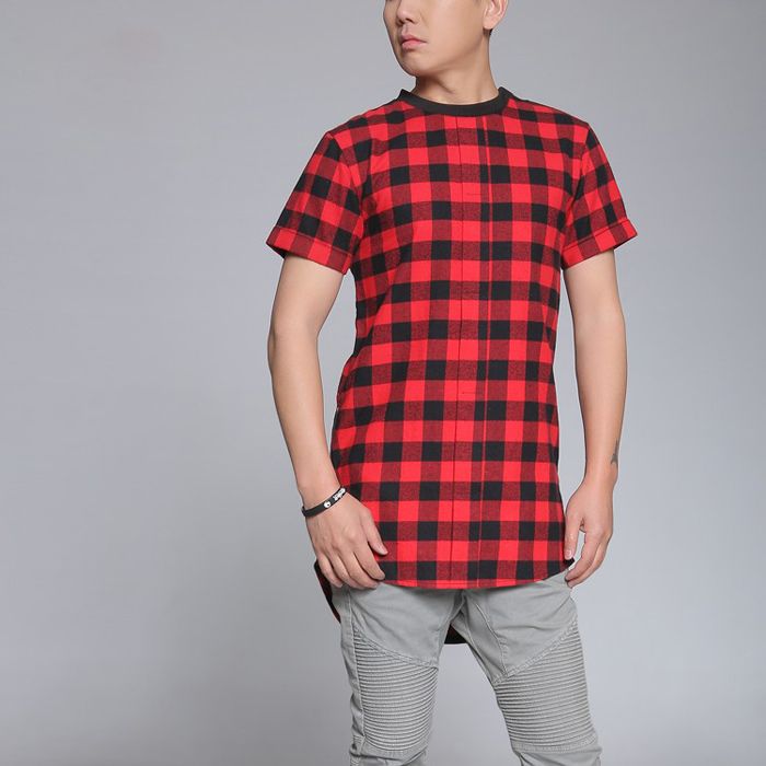 Hot sell new style men checked t-shirts with zipper details