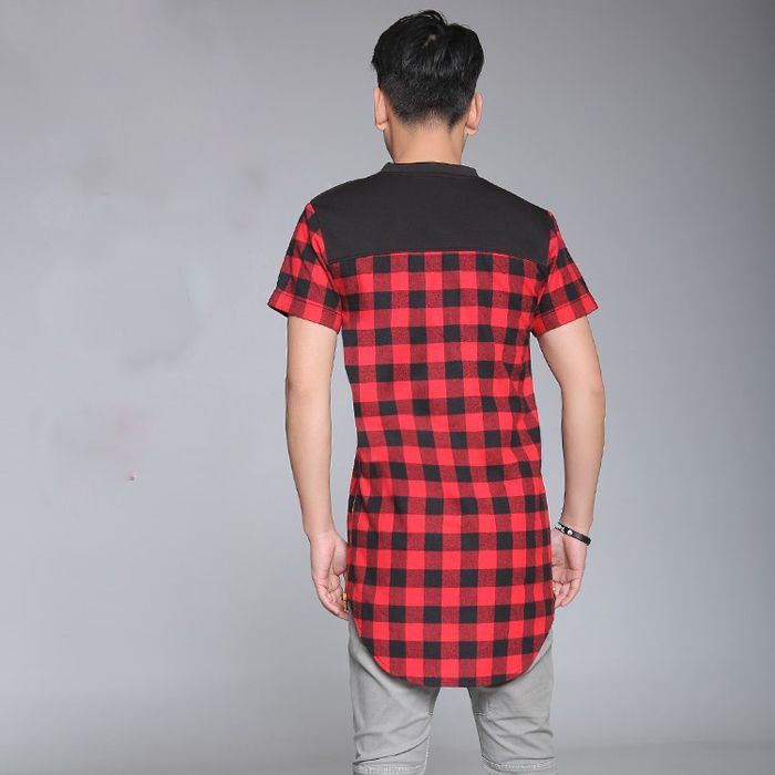 Hot sell new style men checked t-shirts with zipper details