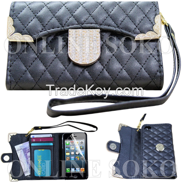 Hot selling Wholesale China Luxury Purse Diamond Clutch Wallet Hard Case for iPhone 5C Flip Leather Case