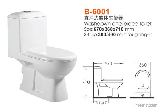 One-piece Toilet, Washdown, S-trap, Economical for Projects