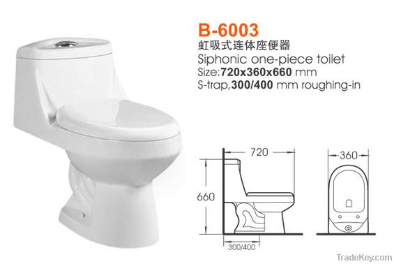 One-piece Toilet, Siphonic, S-trap, Economical for Projects