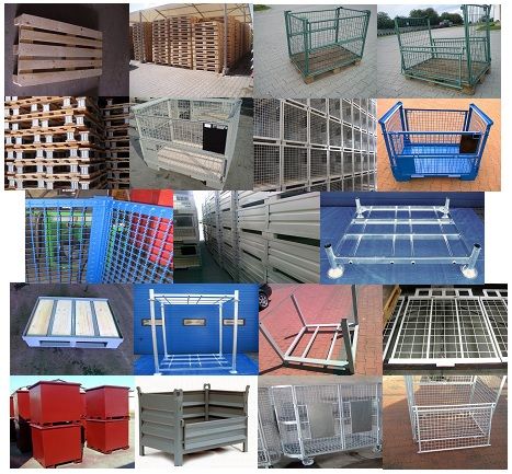 EUR pallets, wood collars, metal gitterboxes UIC, metal pallets, etc.