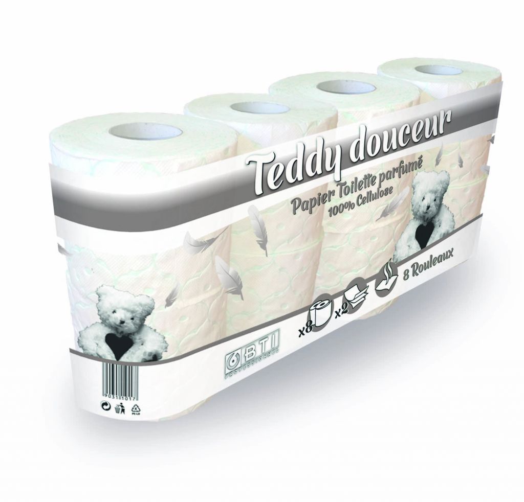 Toilet Tissue Teddy Douceur Aroma, White, Blue, Pink or Green - 3 ply, 8 rolls