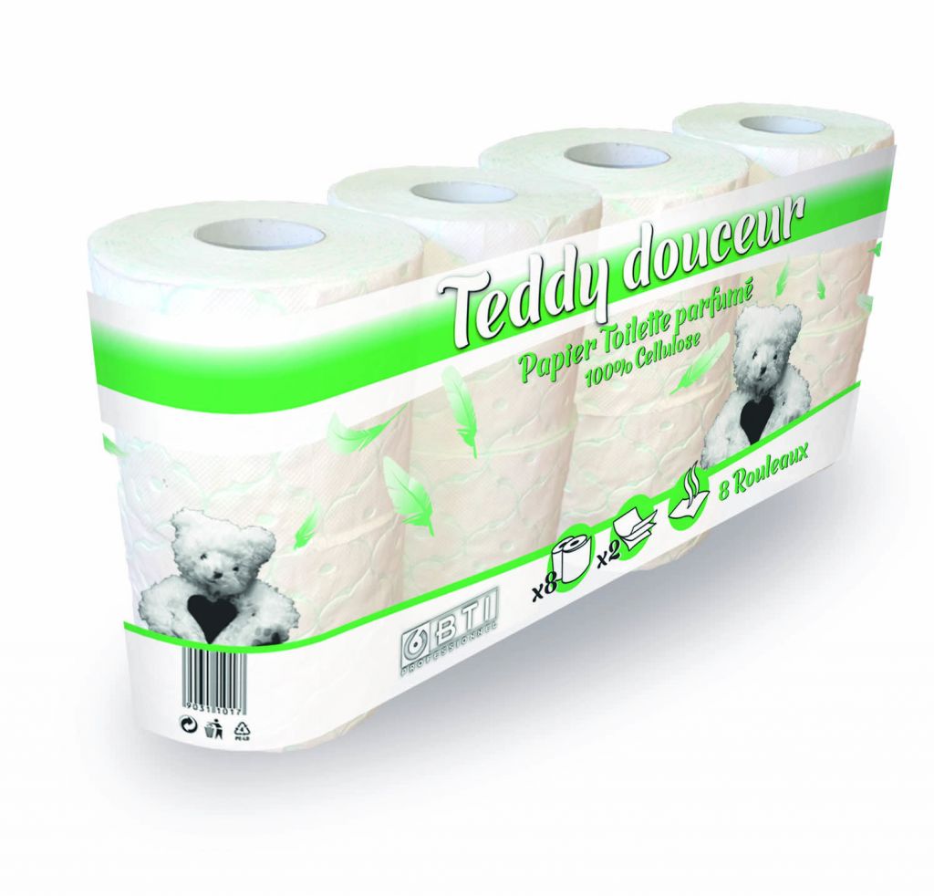 Toilet Tissue Teddy Douceur Aroma, White, Blue, Pink or Green - 3 ply, 8 rolls