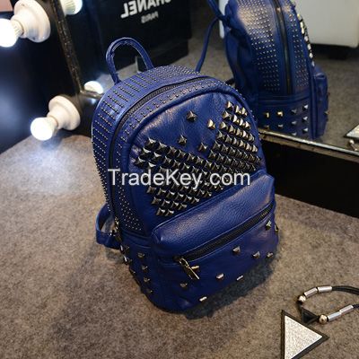 2016 fashion rivet PU backpack for girl shoulder bag 