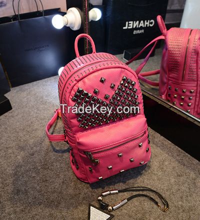 2016 fashion rivet PU backpack for girl shoulder bag