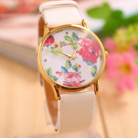 2014 New Fashion Leather GENEVA Rose Flower Watch Women Dress Watch stylish Quartz Watches orologio da polso free shipping