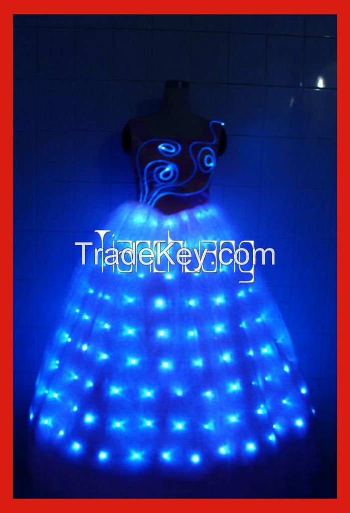 DMX 512 controlled led light dress,full color change programmable light up dress with battery