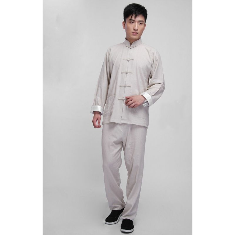Chinese style long-sleeved male tang outfit Cotton and linen suit Bruce lee kung fu outfit