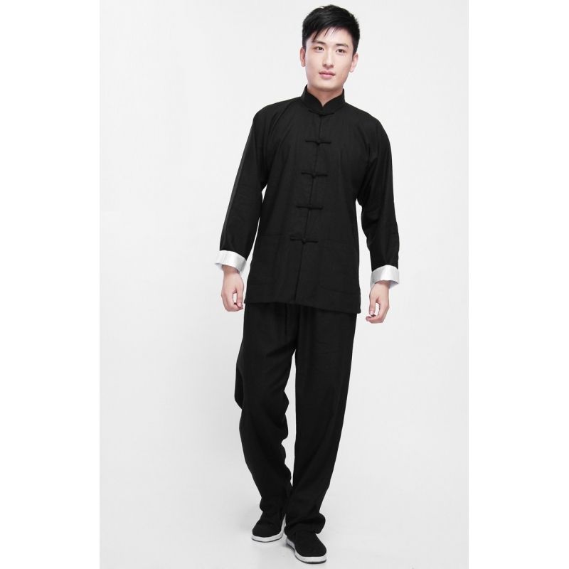 Chinese style long-sleeved male tang outfit Cotton and linen suit Bruce lee kung fu outfit