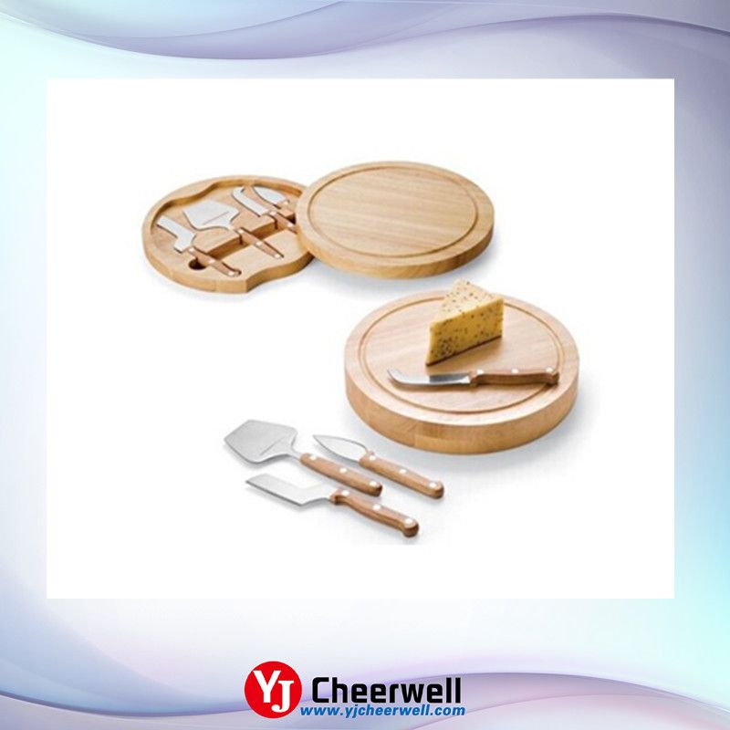 Round cheese board with 4pcs knives set-CB-4001