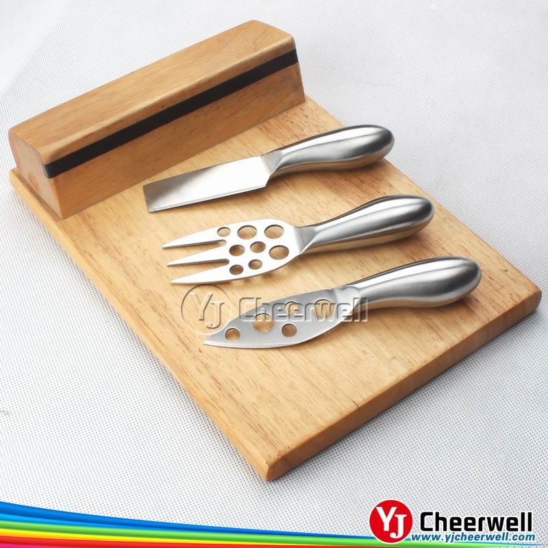 Round cheese board with 4pcs knives set-CB-4005