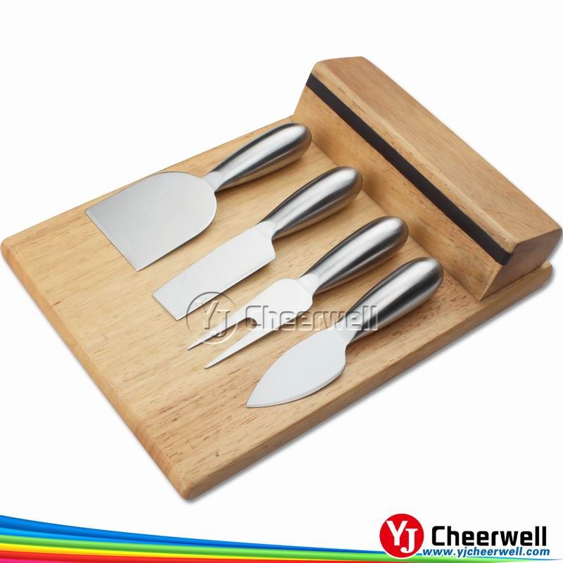 Round cheese board with 4pcs knives set-CB-4004