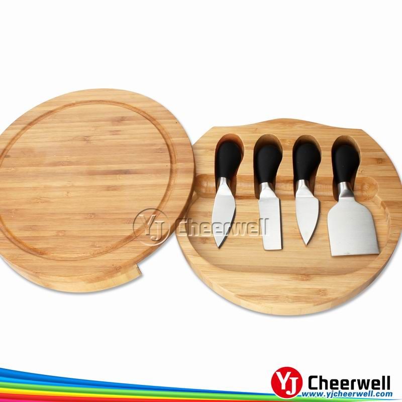 Round cheese board with 4pcs knives set-CB-4002
