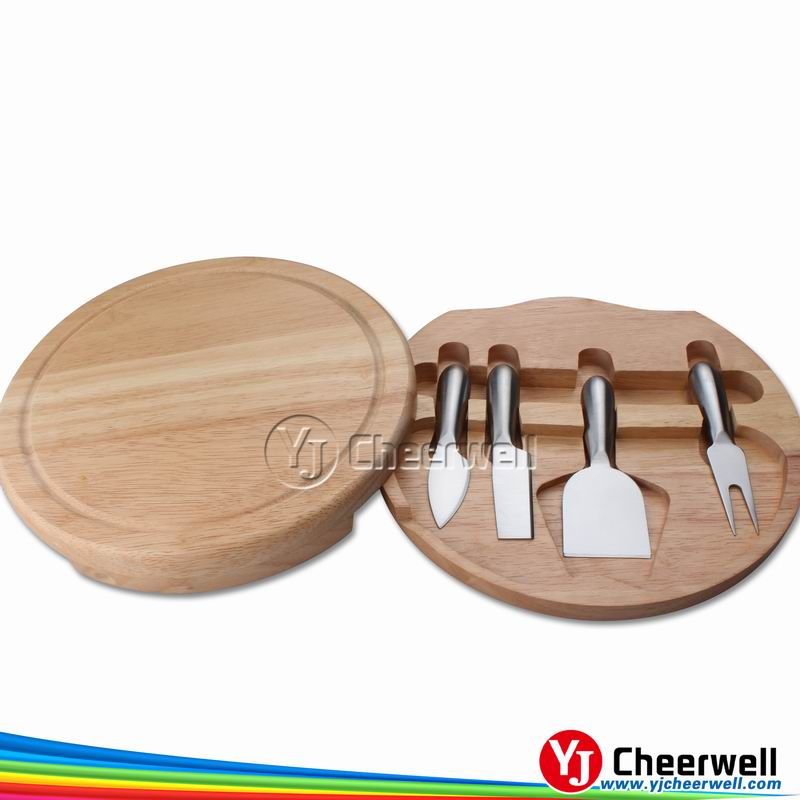 Round cheese board with 4pcs knives set-CB-4003