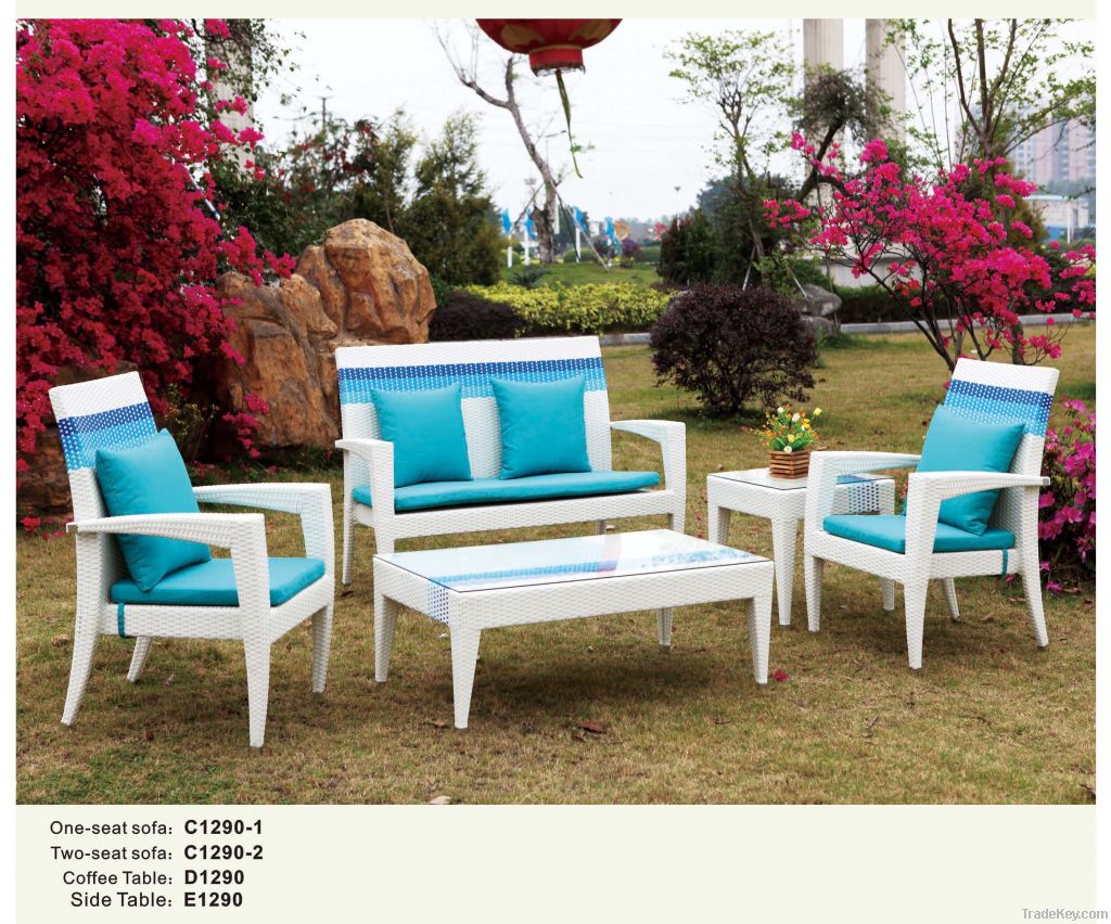 Patio Furniture Colorful PE Rattan Outdoor Sofa and table Set