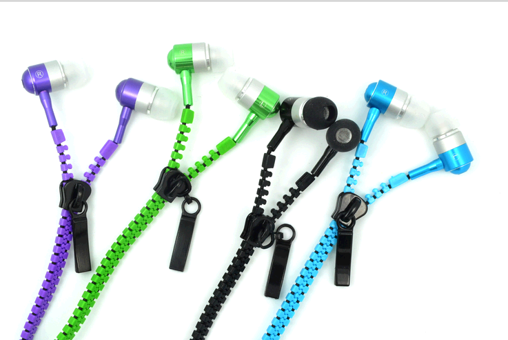 Wired computer earphone zipper earphones and headphones